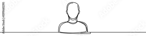 Minimalist continuous line drawing representing upper body of person