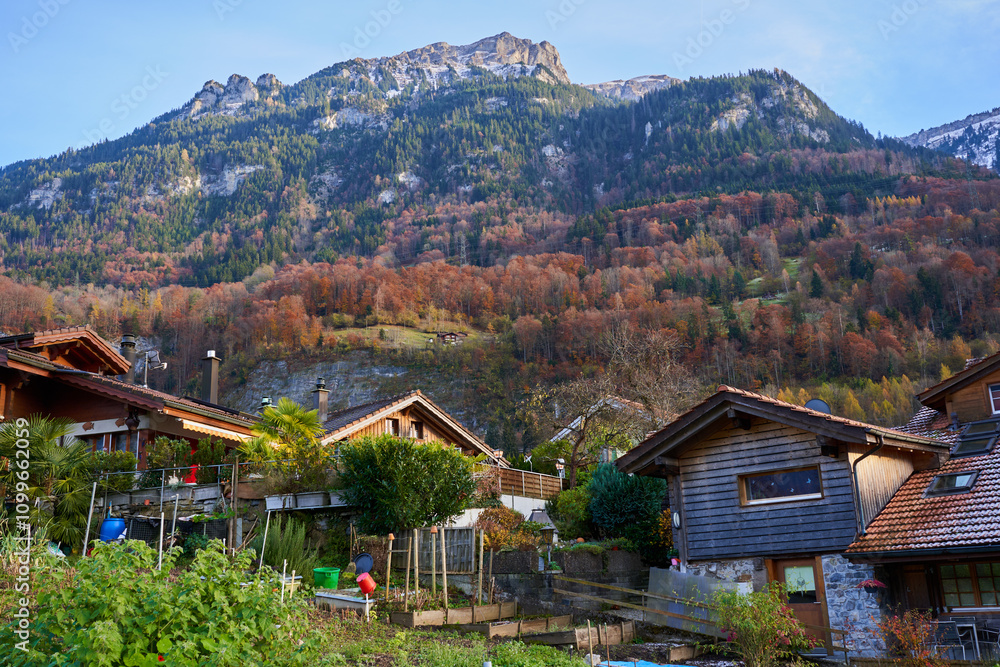 Fototapeta premium Swiss resort in the Alps