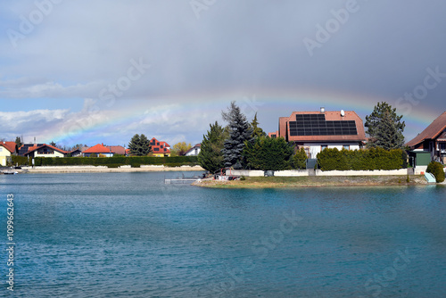 Austria, Rainbow over settlement photo