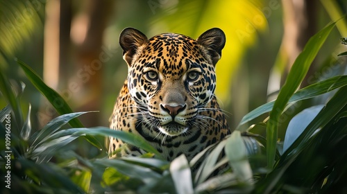 Majestic front view of a wild panther, captivating wildlife photography showcasing nature s power.  photo