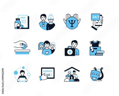 Charity and donations - line design style icons set