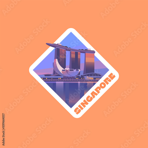 Travel Vector Sticker. View of the modern center of Singapore