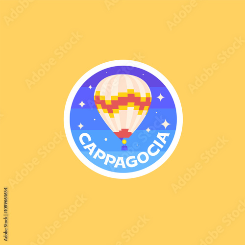 Travel Vector Sticker. A flying balloon in the sky Cappadocia Turkey