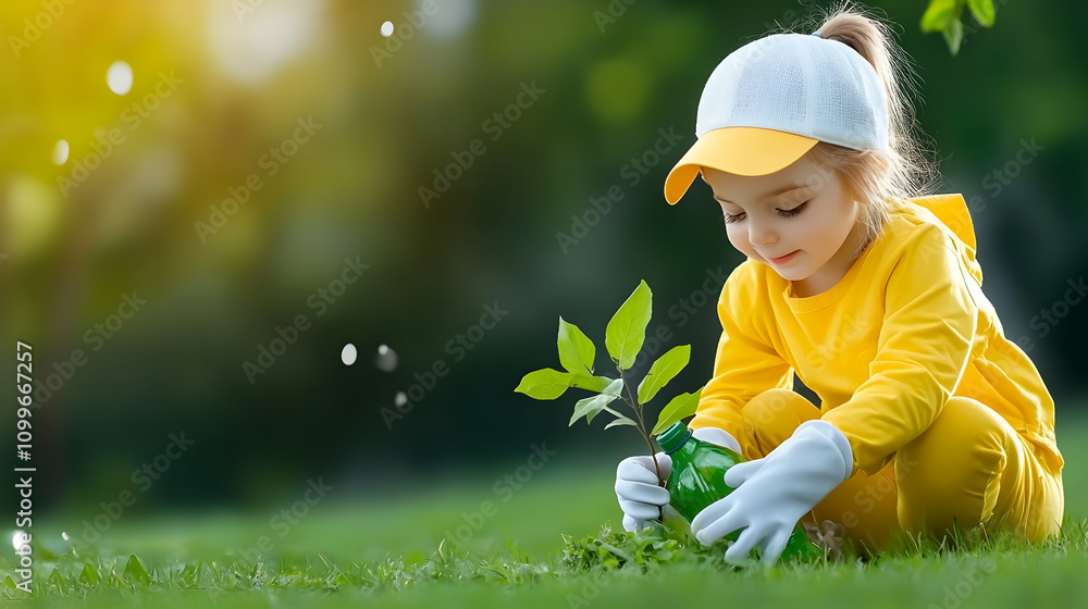 Toddlers, recycle, and volunteer cleaning the park for environmental awareness and sustainability concepts. Happy Toddlers, recycle, and volunteer cleaning the park for environmental awareness and sustainability concepts. Happy