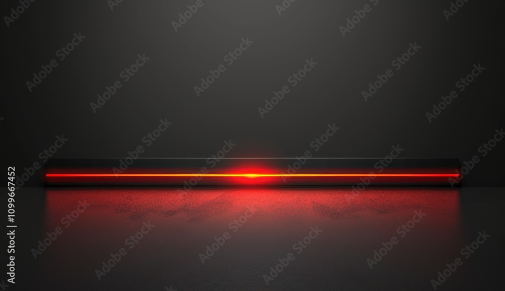Obraz premium Red Light Illuminates Dark Horizontal Platform