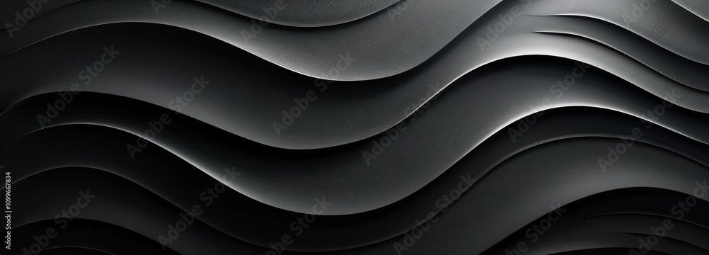 Fototapeta premium Abstract Black Wavy Layers Textured Design