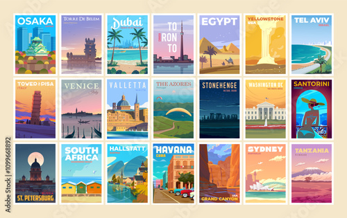 A huge set of vector travel posters.