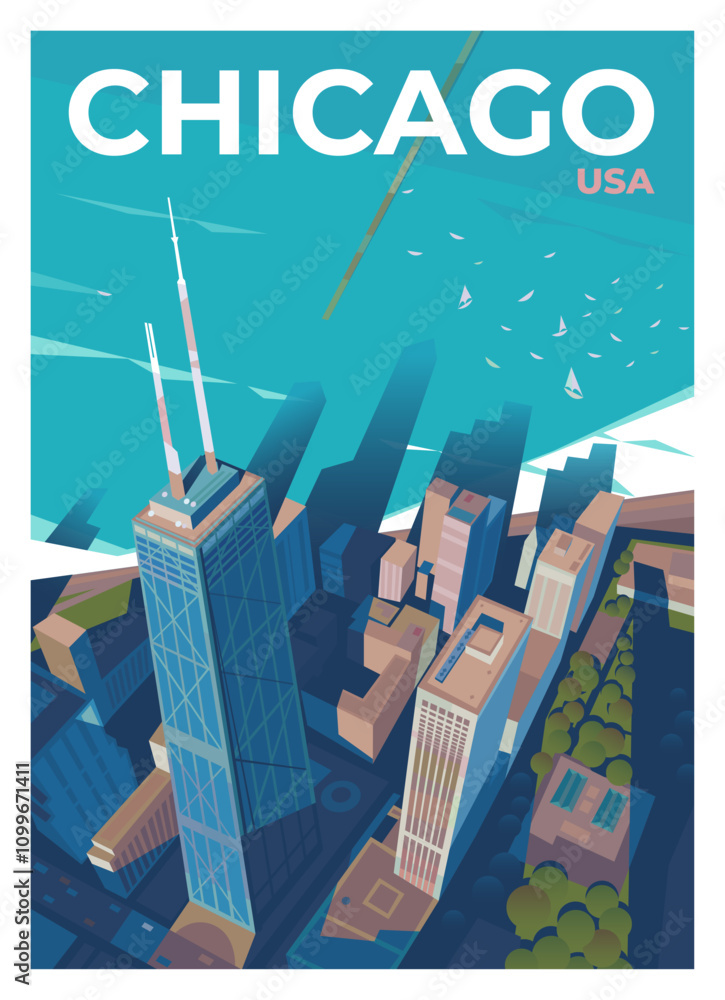 Obraz premium Breathtaking top view of the skyscrapers of the city of Chicago, Illinois