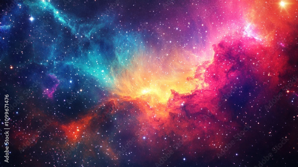 Obraz premium Stunning Cosmic Nebula Illuminated by Vibrant Colors in Deep Space with Glowing Stars