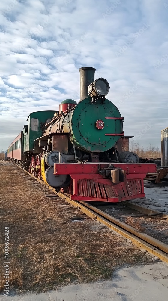 Obraz premium Vintage Steam Locomotive on Railroad Tracks