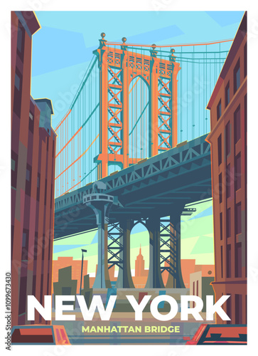 The city of New York. View of the Manhattan Bridge.