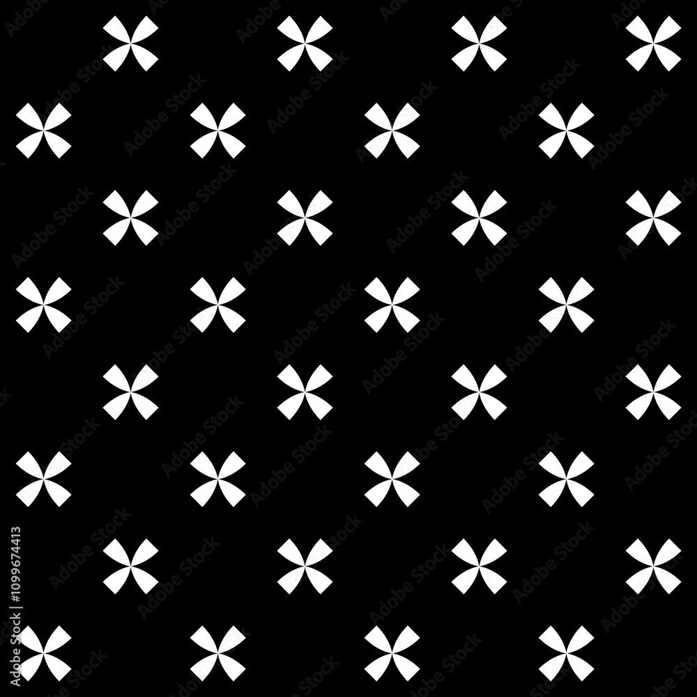 Seamless pattern with geometric motifs in black and white