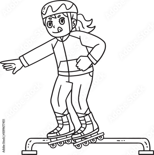 Female Inline Skater Grinding on Rail Isolated 