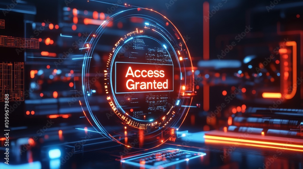 Obraz premium Futuristic Holographic Access Granted Display Cybersecurity Technology Interface