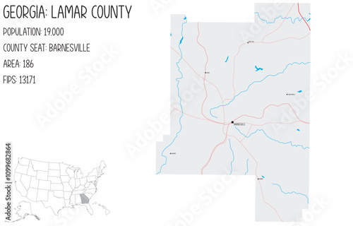 Large and detailed map of Lamar County in Georgia, USA.