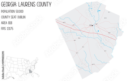 Large and detailed map of Laurens County in Georgia, USA.