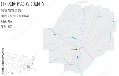 Large and detailed map of Macon County in Georgia, USA.