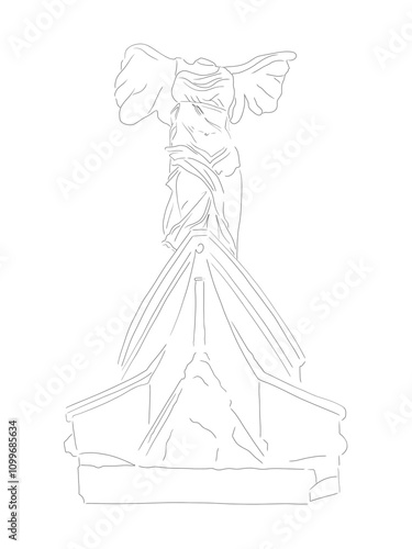 Winged Victory of Samothrace Line Drawing transparent illustration historical greek grecian goddess nike europe god wings figure woman marble statue art history culture ancient museum exhibition svg 