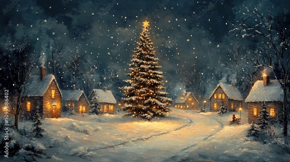 Fototapeta premium Whimsical Festive Greeting Card Design with Sparkling and Cozy Holiday Accents
