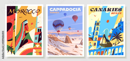 Morocco's Aesthetics. Air balloons in the sky over Cappadocia, Turkey. Aesthetics of the Canary Islands.