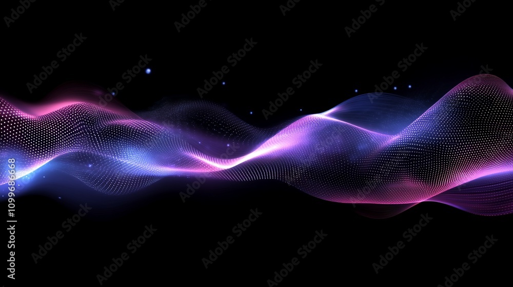 Fototapeta premium Abstract flowing pink and blue light wave on black background.
