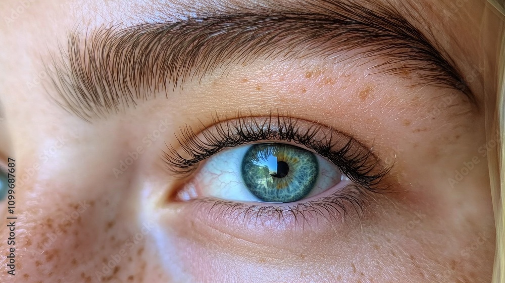 Obraz premium A close-up of eyebrows with a soft, natural look, adorned with a hint of brow pencil and mascara, emphasizing a fresh and youthful appearance