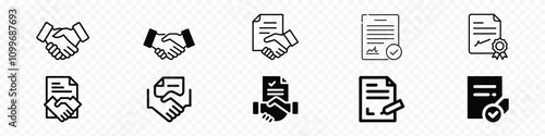 agreement icon set, Business agreement handshake icon, financial agreement icon, Contract icons. Agreement icons isolated on white background.