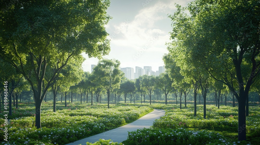 Obraz premium An advanced AI-driven urban forest with smart tree planting and real-time air quality monitoring 32k