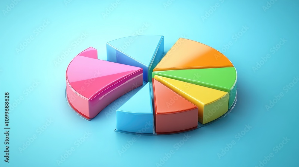 Obraz premium A collection of colorful 3D pie chart segments separated slightly, arranged on a smooth background to display data divisions