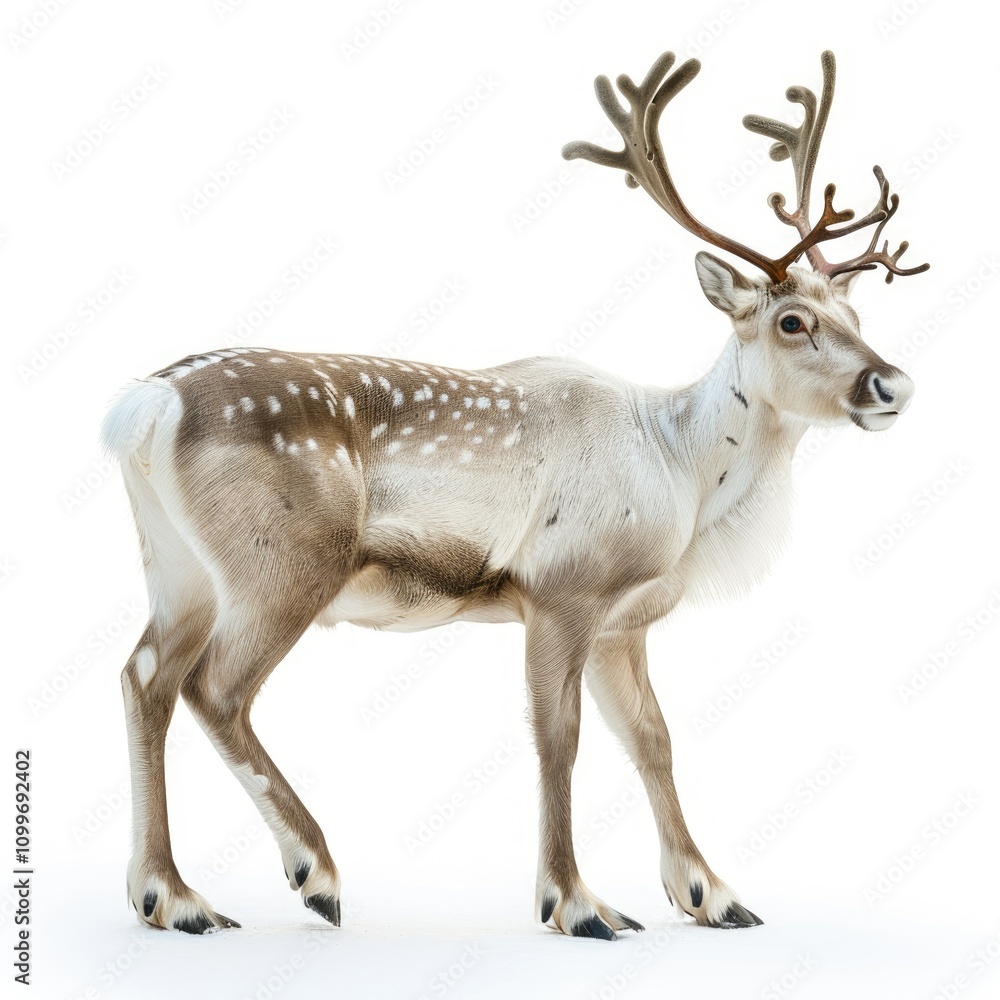 Fototapeta premium Multiple isolated reindeer on white background.