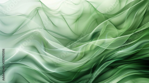 Soft Abstract Green Waves with Flowing Colors