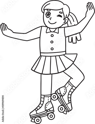 Roller Skating Girl Dancing Isolated Coloring Page