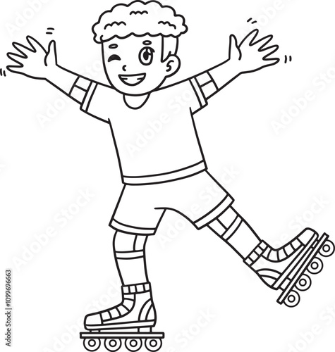 Inline Skater Waving Isolated Coloring Page 