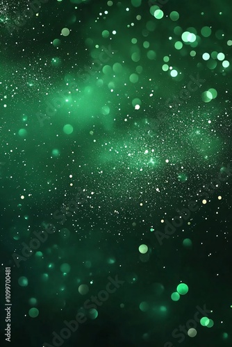 Christmas luxury abstract dark green background with blurred glitter lights and sparkles. Festive backdrop with copy space for design cerd, banner for holiday, birthday, New Year, St Patrick's Day photo