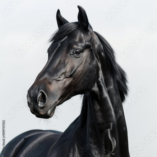 Black horse portrait isolated on black  Ukrainian horse.  horse photo