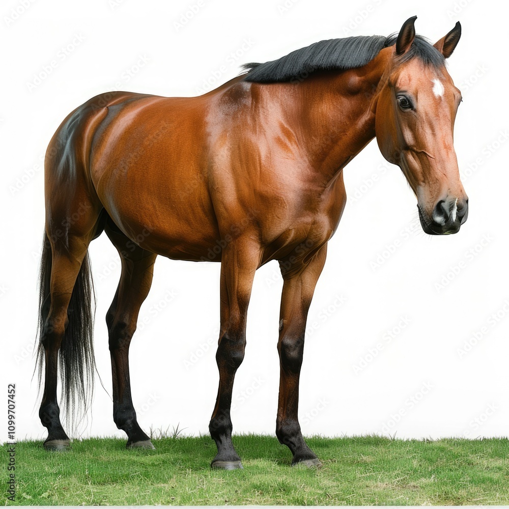 Obraz premium Brown horse on the grass field Brown horse on the grass field horse