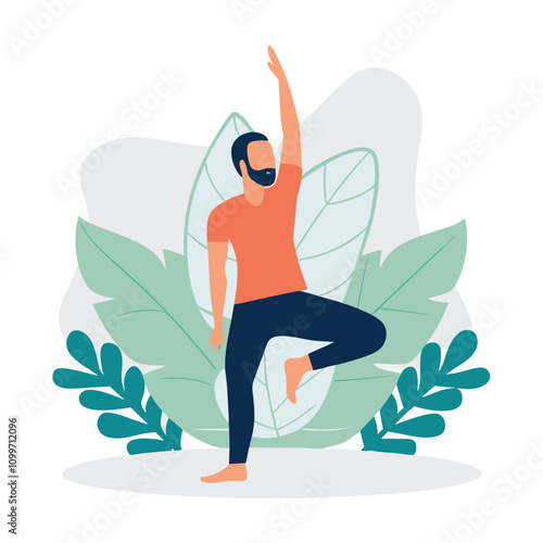 Man practicing yoga. Flat vector illustration of a man practicing yoga.