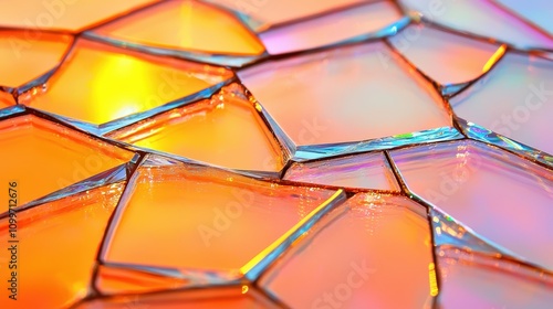 Abstract colorful glass fragments creating a vibrant pattern with vivid reflections and luminous light effects suitable for diverse artistic and decorative applications photo