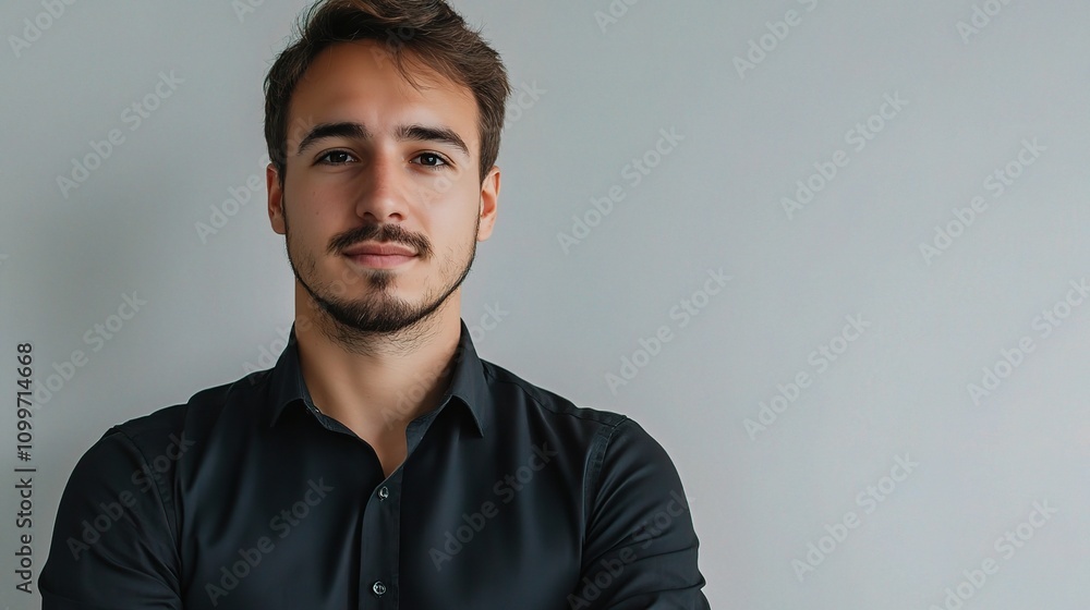 Obraz premium Confident Male Engineer Posing Against a Light Background