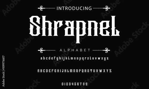 Trendy Old School tattoo vintage type font vector template. Traditional tattoo and rock style font. Tattoo Alphabet. Hipster style type font for tattoo studio and barbershop or pub design