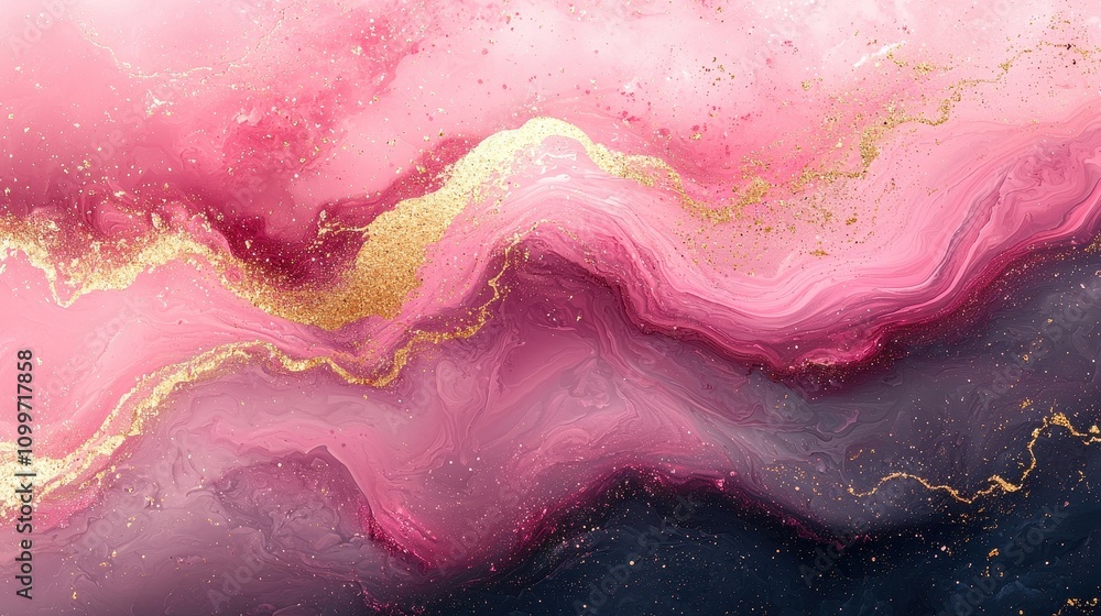 Fototapeta premium Elegant Abstract Pink and Gold Fluid Art Background with Swirling Patterns and Textures Perfect for Modern Designs and Creative Projects