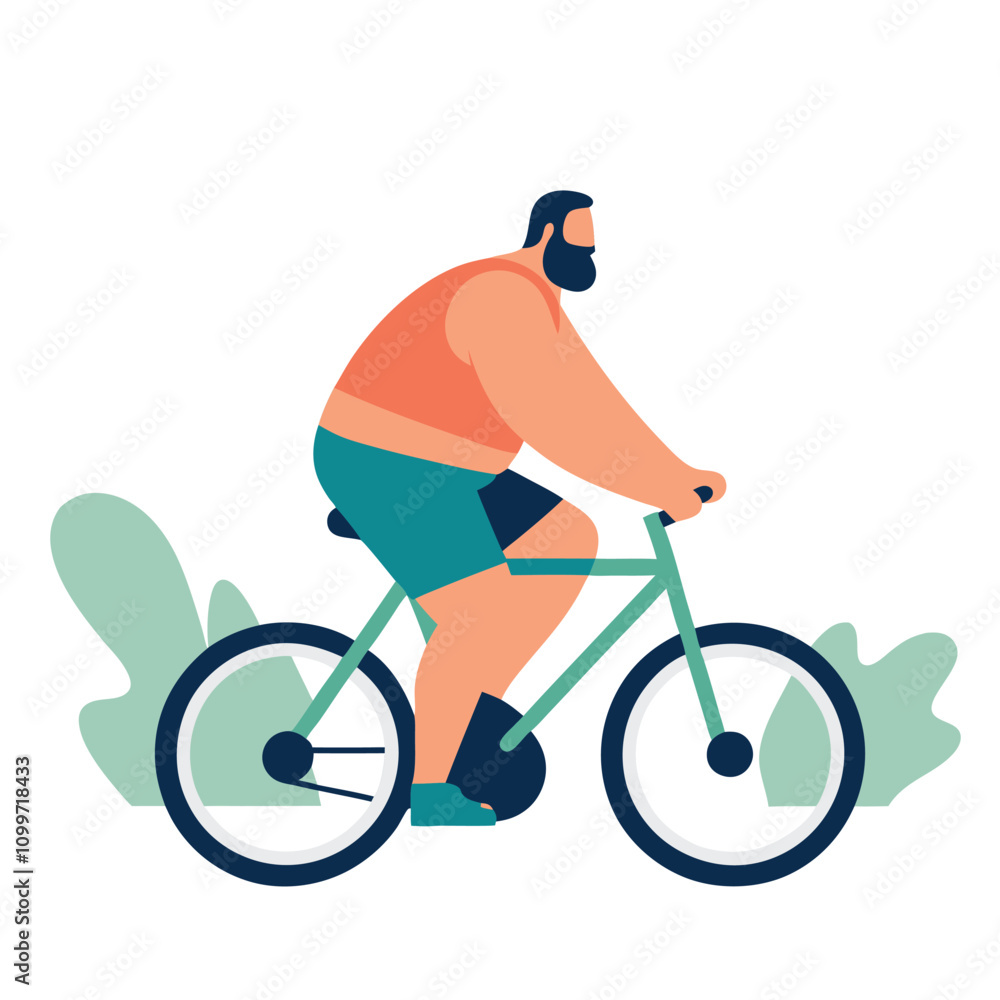 Fototapeta premium Fat man riding bicycle. Healthy lifestyle. Flat style vector illustration.