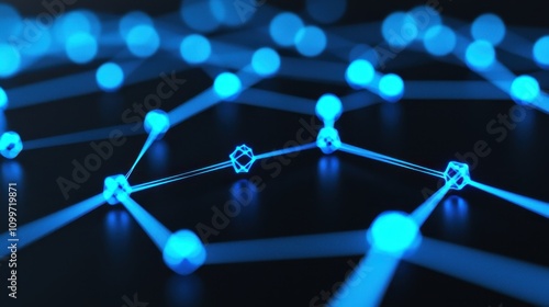 Abstract Blue Connection Network with Nodes on Dark Background