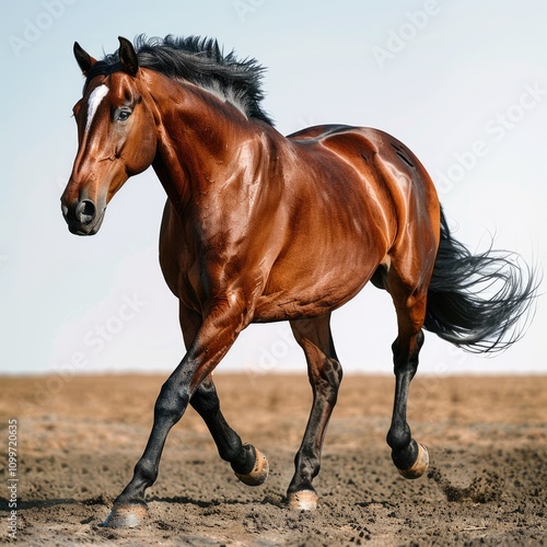 horse running brown horse on the paddock in the sunshine