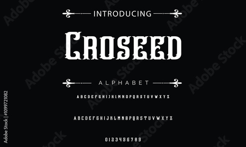 Trendy Old School tattoo vintage type font vector template. Traditional tattoo and rock style font. Tattoo Alphabet. Hipster style type font for tattoo studio and barbershop or pub design