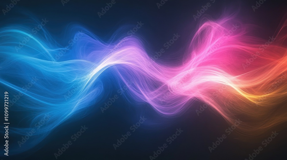 Fototapeta premium Colorful gradient lines flowing in parallel, creating a smooth wave effect on a dark backdrop, showcasing a modern, abstract pattern