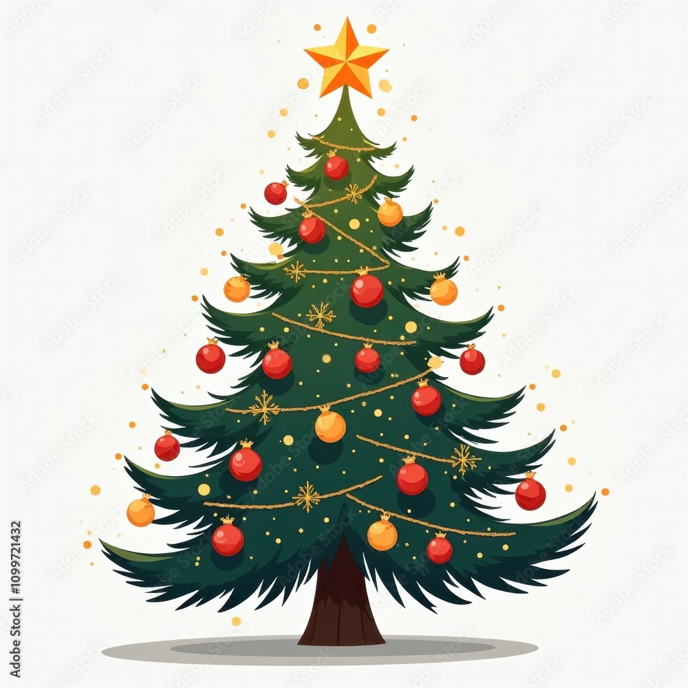 Fototapeta premium Christmas tree illustration isolated on white background