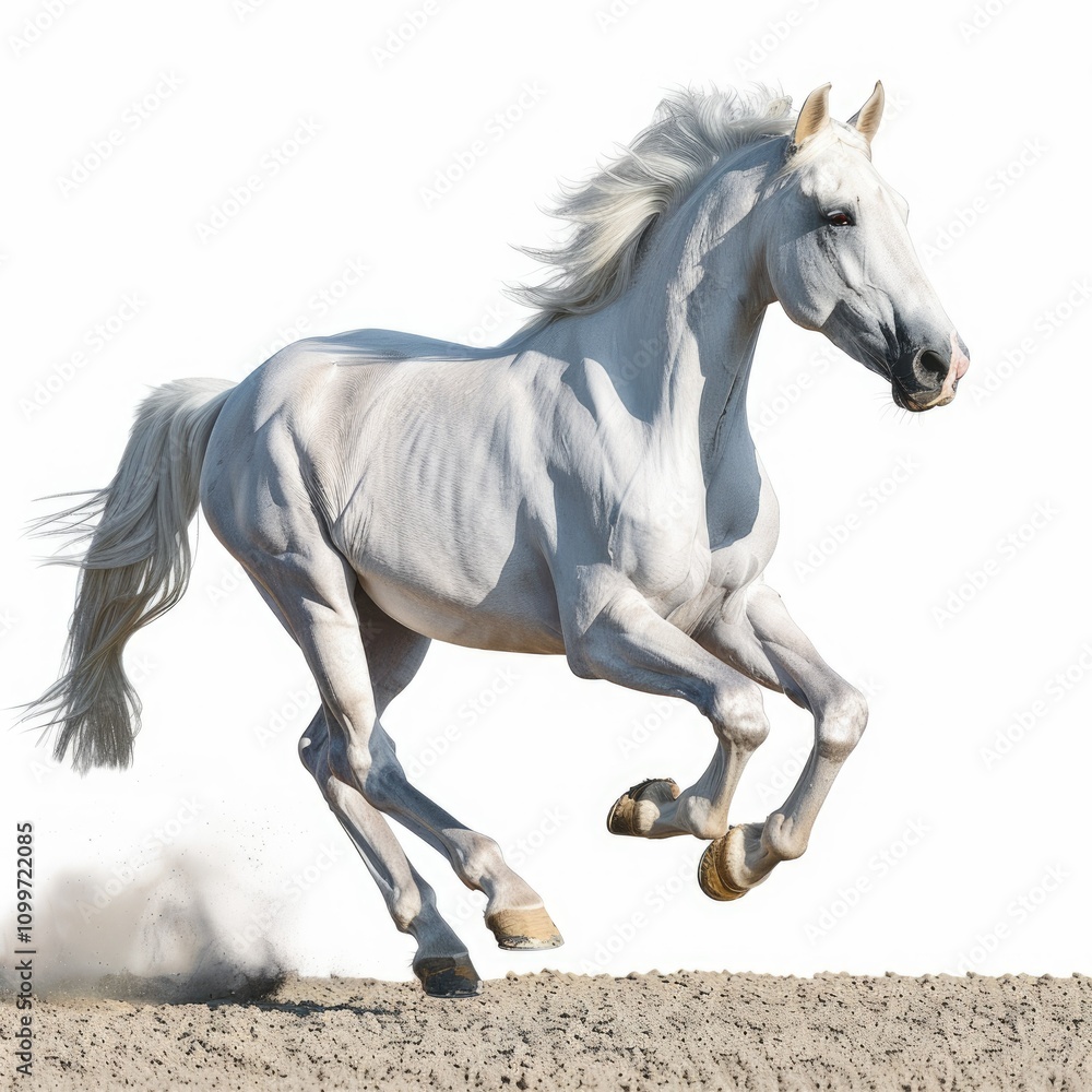 Fototapeta premium White Horses run gallop isolated on white backround Horses
