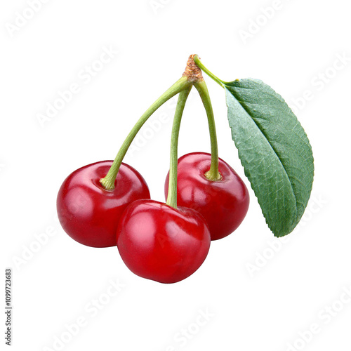 cherries on bunch isolated on white background