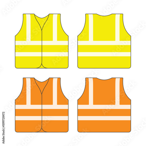 yellow and orange safety vest concept illustration with reflective lines, flat style vector illustration.